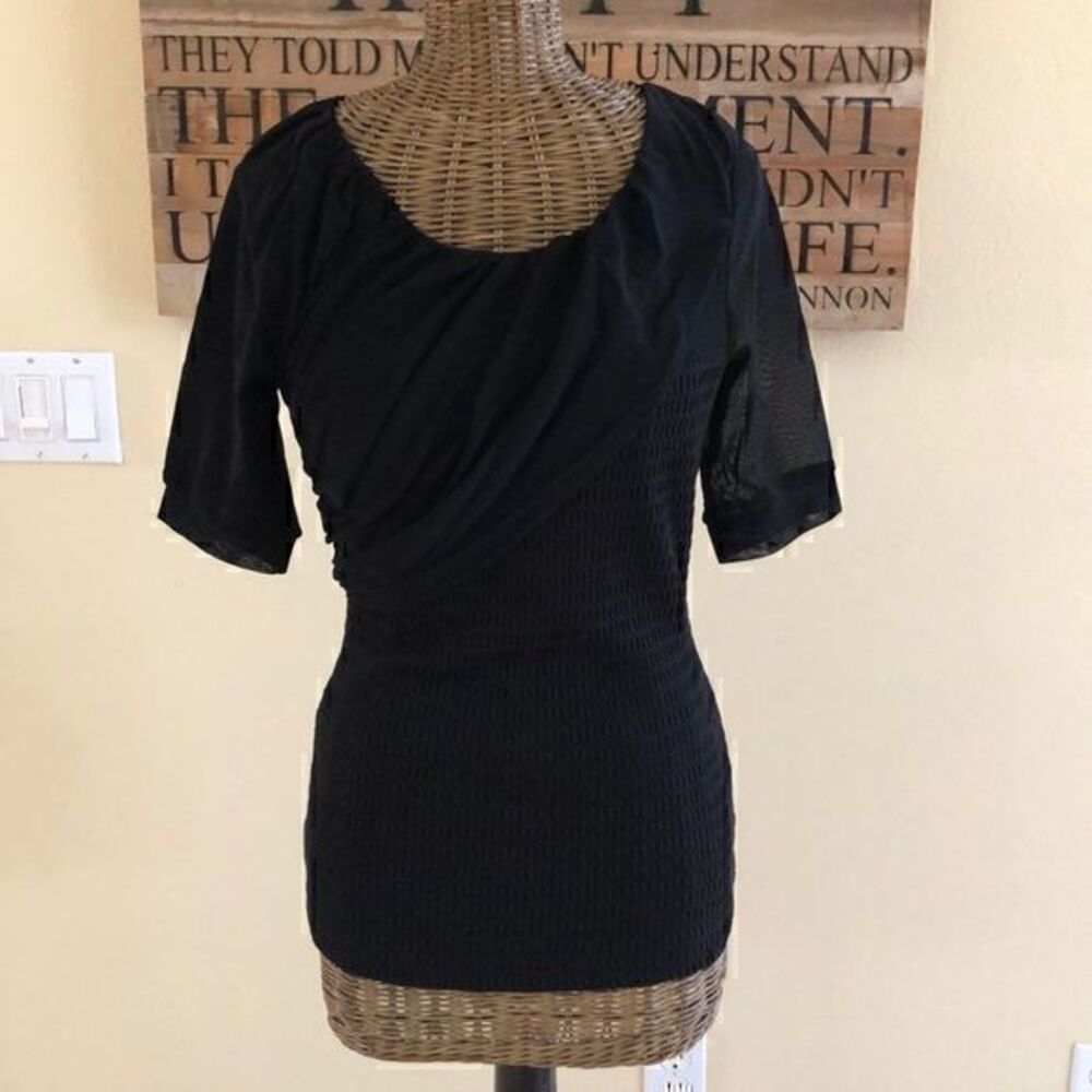 Anthropologie Deletta Black Mixed Media Top S